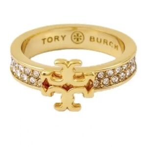 Tory Burch Gold Pave Crystal-Embellished Ring NWT Size 7